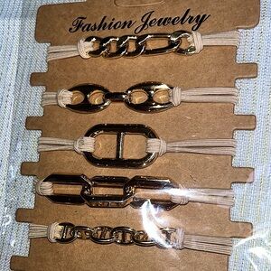 NWT Hair Tie Bracelets Tan & Gold Tone Never Opened